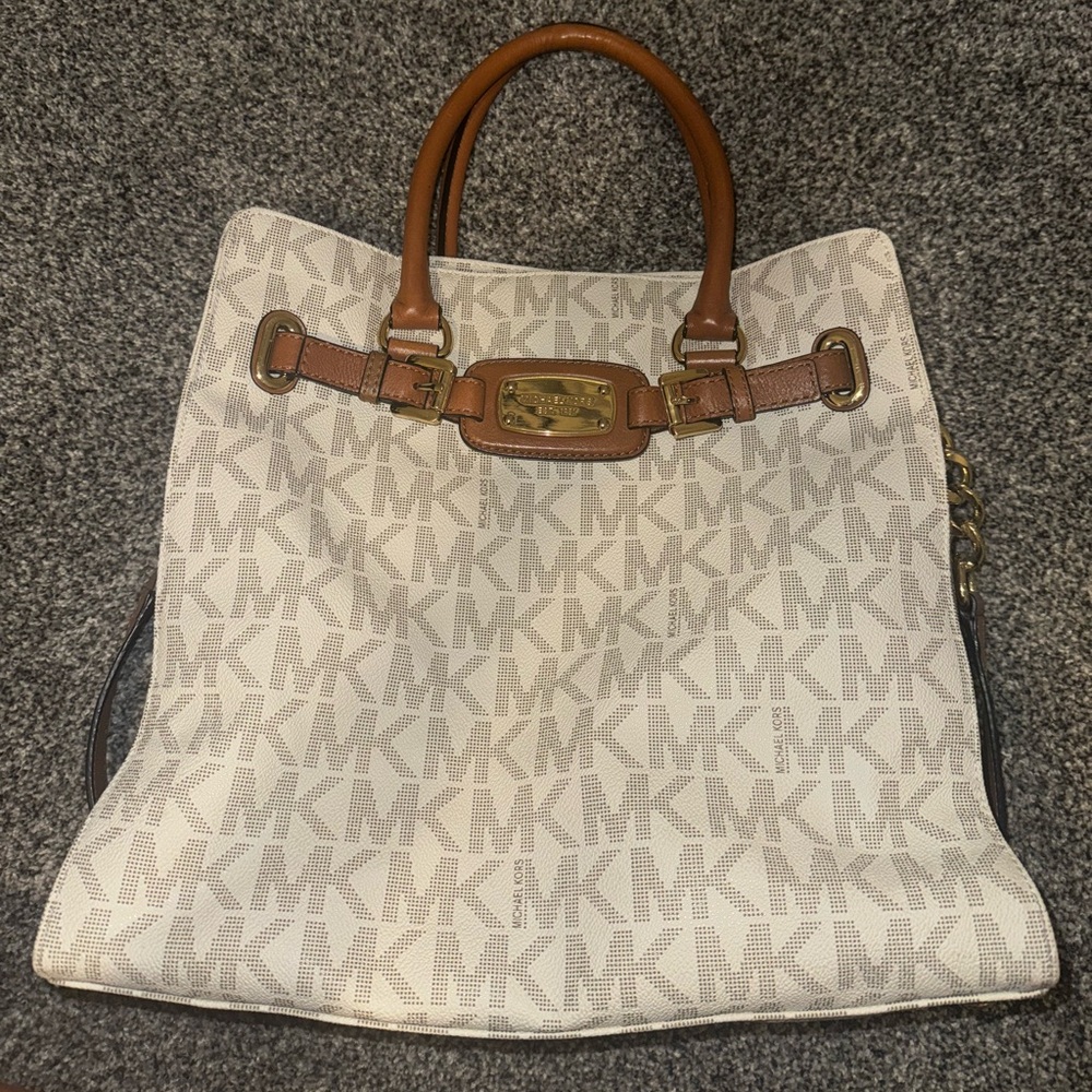 Michael Kors White and Tan Tote Bag
